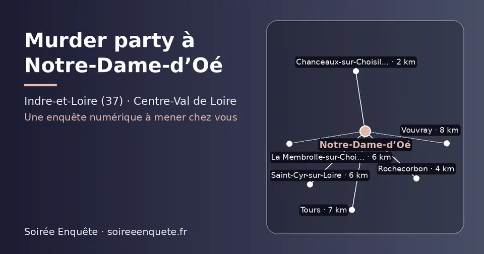 Carte schématique : Notre-Dame-d’Oé et les communes voisines présentées sur ce site (Chanceaux-sur-Choisille, Rochecorbon, Saint-Cyr-sur-Loire, La Membrolle-sur-Choisille, Tours, Vouvray)