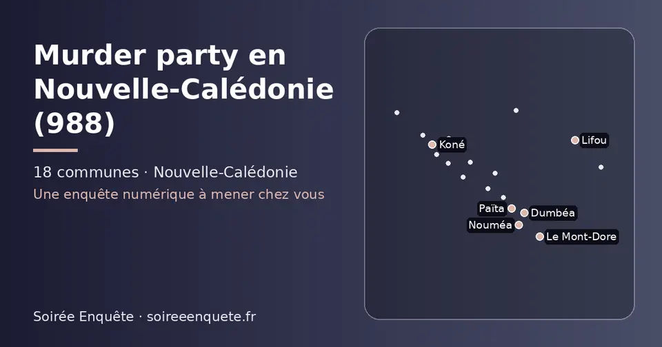 Carte schématique des 18 communes de la Nouvelle-Calédonie présentées sur ce site