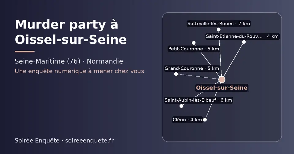 Carte schématique : Oissel-sur-Seine et les communes voisines présentées sur ce site (Cléon, Saint-Étienne-du-Rouvray, Grand-Couronne, Petit-Couronne, Saint-Aubin-lès-Elbeuf, Sotteville-lès-Rouen)