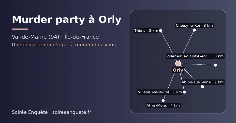 Carte schématique : Orly et les communes voisines présentées sur ce site (Villeneuve-le-Roi, Ablon-sur-Seine, Thiais, Choisy-le-Roi, Villeneuve-Saint-Georges, Athis-Mons)