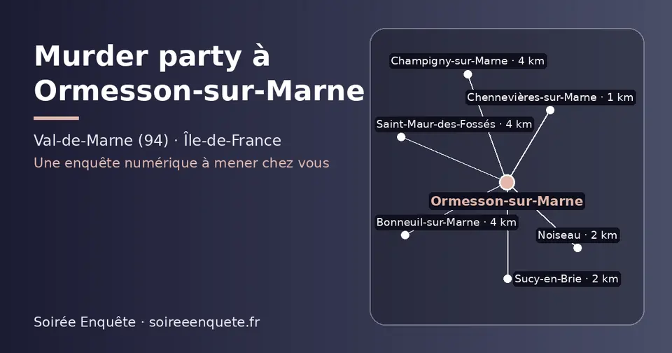 Carte schématique : Ormesson-sur-Marne et les communes voisines présentées sur ce site (Chennevières-sur-Marne, Noiseau, Sucy-en-Brie, Champigny-sur-Marne, Saint-Maur-des-Fossés, Bonneuil-sur-Marne)