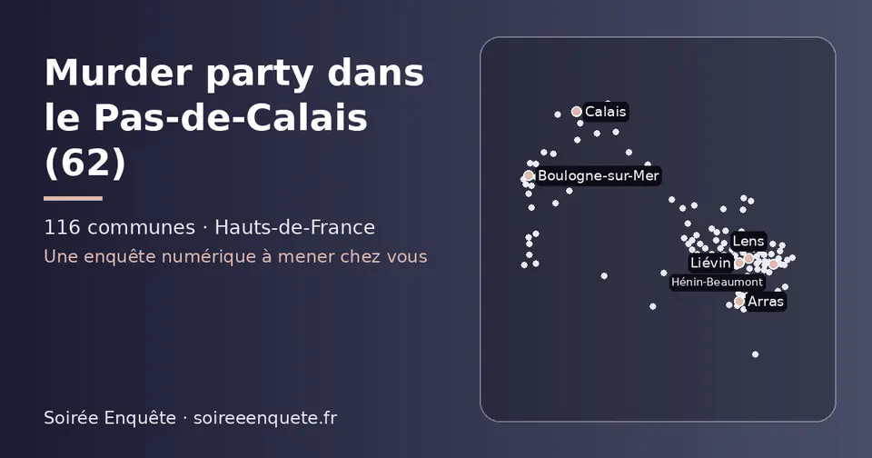 Carte schématique des 116 communes du Pas-de-Calais présentées sur ce site
