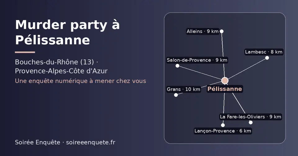 Carte schématique : Pélissanne et les communes voisines présentées sur ce site (Lançon-Provence, Lambesc, Alleins, La Fare-les-Oliviers, Salon-de-Provence, Grans)