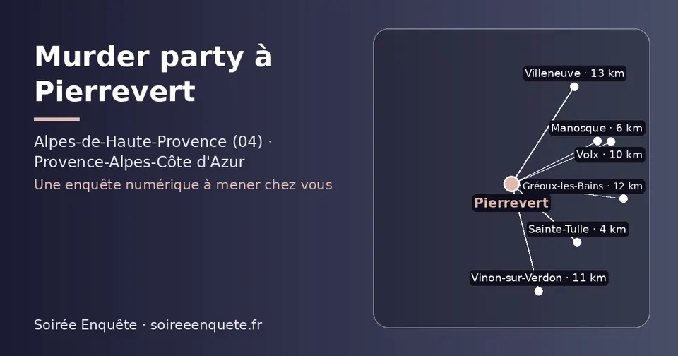 Carte schématique : Pierrevert et les communes voisines présentées sur ce site (Sainte-Tulle, Manosque, Volx, Vinon-sur-Verdon, Gréoux-les-Bains, Villeneuve)
