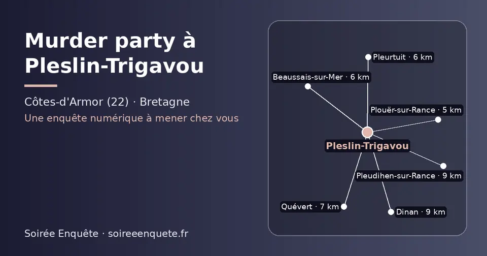 Carte schématique : Pleslin-Trigavou et les communes voisines présentées sur ce site (Plouër-sur-Rance, Pleurtuit, Beaussais-sur-Mer, Quévert, Dinan, Pleudihen-sur-Rance)
