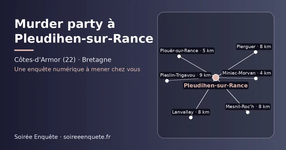 Carte schématique : Pleudihen-sur-Rance et les communes voisines présentées sur ce site (Miniac-Morvan, Plouër-sur-Rance, Plerguer, Mesnil-Roc’h, Lanvallay, Pleslin-Trigavou)
