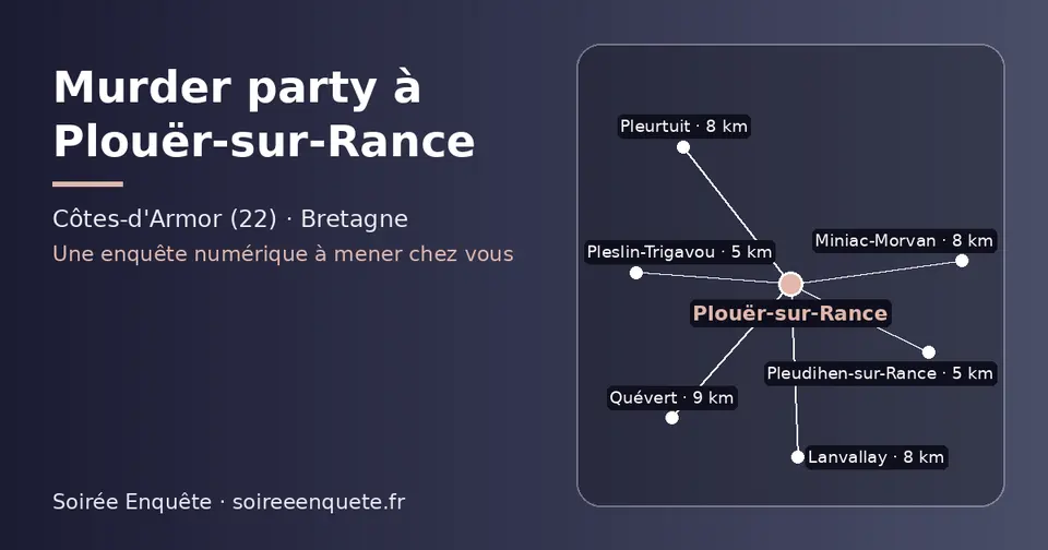 Carte schématique : Plouër-sur-Rance et les communes voisines présentées sur ce site (Pleudihen-sur-Rance, Pleslin-Trigavou, Pleurtuit, Lanvallay, Miniac-Morvan, Quévert)