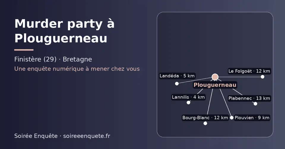 Carte schématique : Plouguerneau et les communes voisines présentées sur ce site (Lannilis, Landéda, Plouvien, Le Folgoët, Bourg-Blanc, Plabennec)