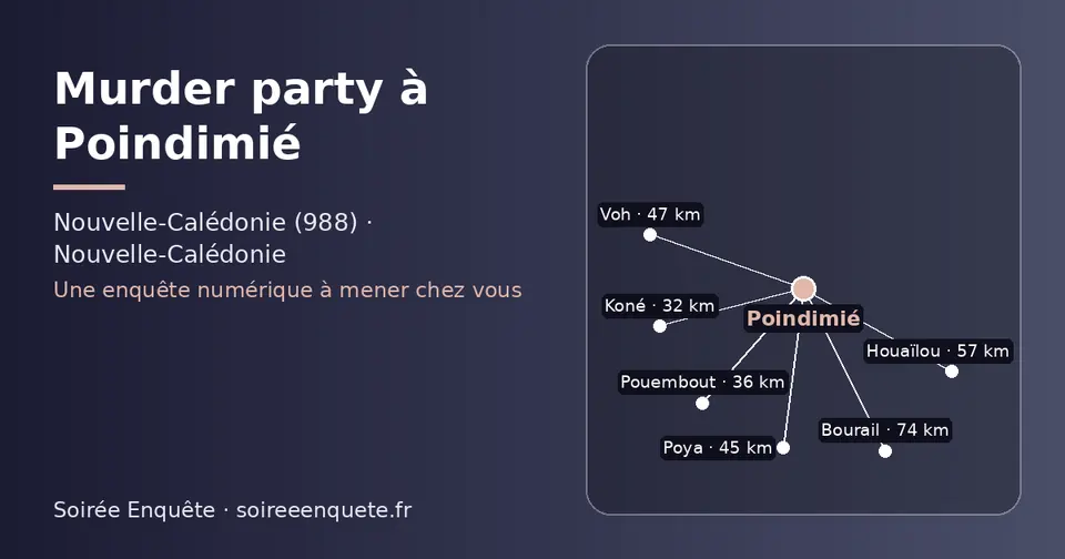 Carte schématique : Poindimié et les communes voisines présentées sur ce site (Koné, Pouembout, Poya, Voh, Houaïlou, Bourail)
