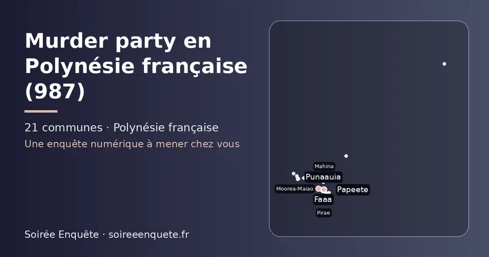 Carte schématique des 21 communes de la Polynésie française présentées sur ce site