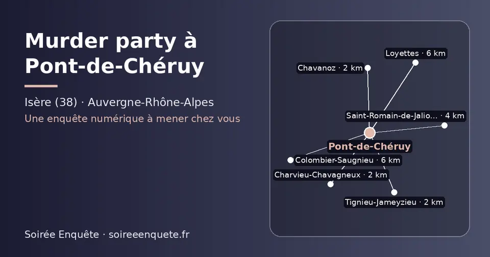 Carte schématique : Pont-de-Chéruy et les communes voisines présentées sur ce site (Charvieu-Chavagneux, Tignieu-Jameyzieu, Chavanoz, Saint-Romain-de-Jalionas, Loyettes, Colombier-Saugnieu)