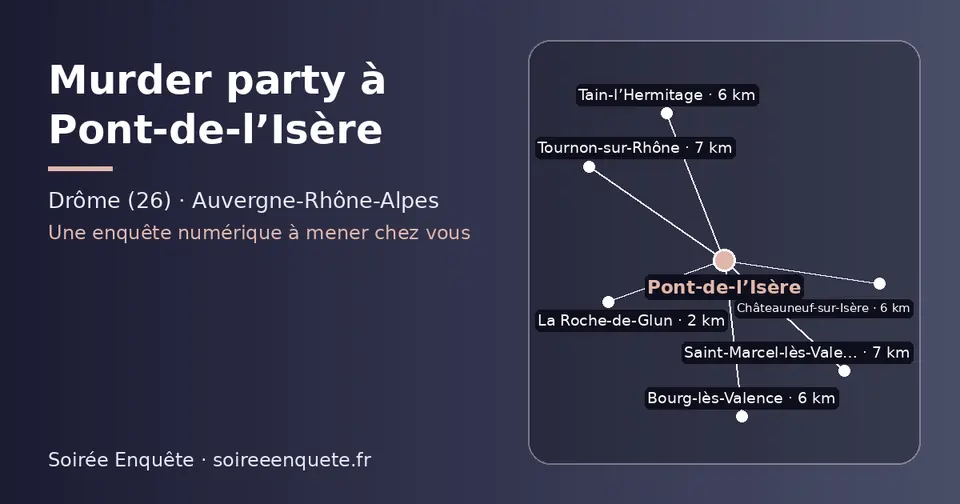 Carte schématique : Pont-de-l’Isère et les communes voisines présentées sur ce site (La Roche-de-Glun, Châteauneuf-sur-Isère, Bourg-lès-Valence, Tain-l’Hermitage, Tournon-sur-Rhône, Saint-Marcel-lès-Valence)