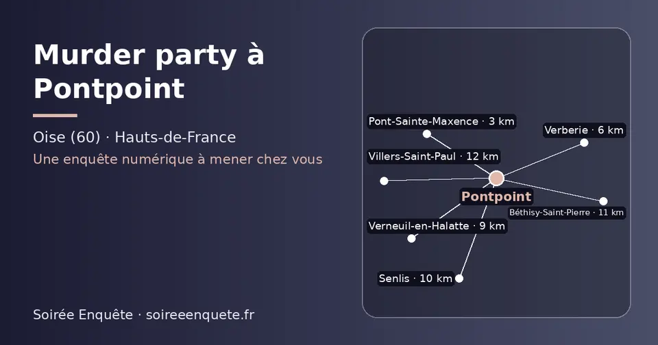 Carte schématique : Pontpoint et les communes voisines présentées sur ce site (Pont-Sainte-Maxence, Verberie, Verneuil-en-Halatte, Senlis, Béthisy-Saint-Pierre, Villers-Saint-Paul)