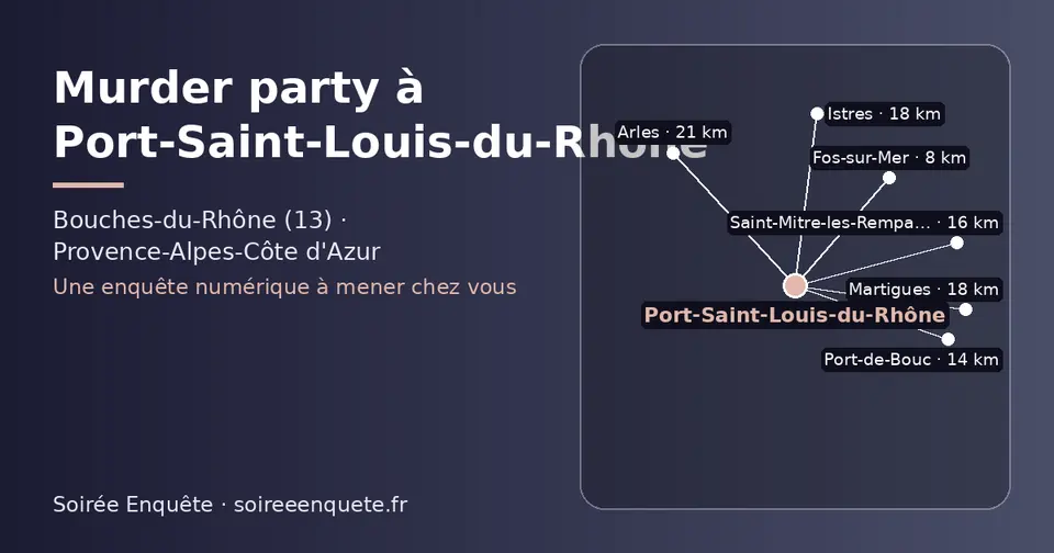 Carte schématique : Port-Saint-Louis-du-Rhône et les communes voisines présentées sur ce site (Fos-sur-Mer, Port-de-Bouc, Saint-Mitre-les-Remparts, Martigues, Istres, Arles)