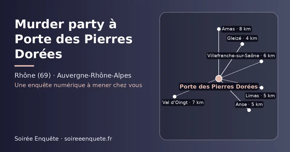 Carte schématique : Porte des Pierres Dorées et les communes voisines présentées sur ce site (Gleizé, Anse, Limas, Villefranche-sur-Saône, Val d’Oingt, Arnas)