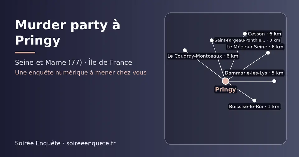 Carte schématique : Pringy et les communes voisines présentées sur ce site (Boissise-le-Roi, Saint-Fargeau-Ponthierry, Dammarie-les-Lys, Le Coudray-Montceaux, Le Mée-sur-Seine, Cesson)