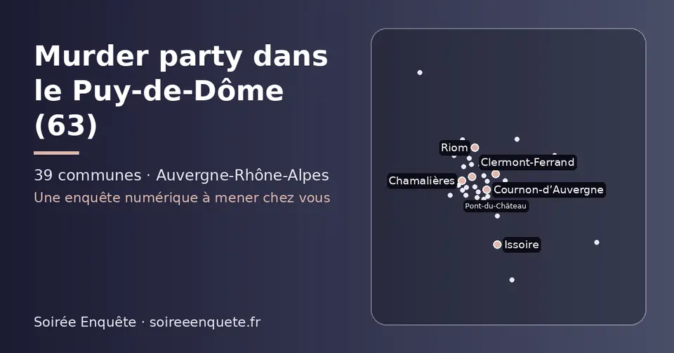 Carte schématique des 39 communes du Puy-de-Dôme présentées sur ce site