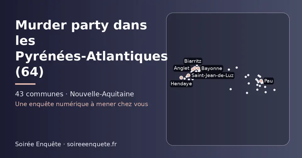 Carte schématique des 43 communes des Pyrénées-Atlantiques présentées sur ce site