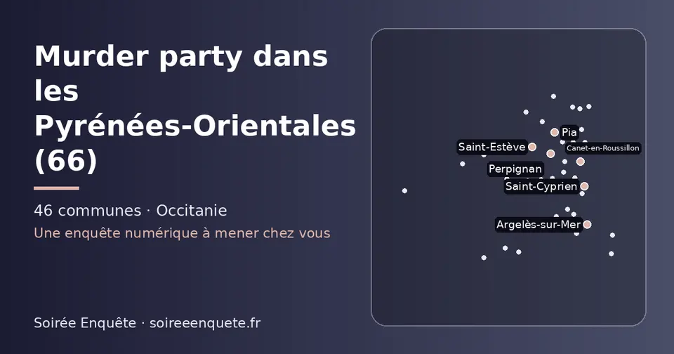 Carte schématique des 46 communes des Pyrénées-Orientales présentées sur ce site