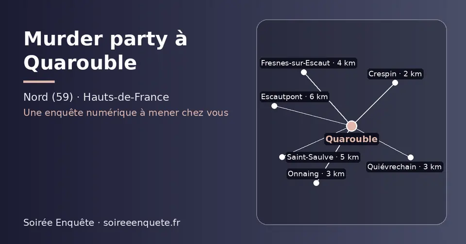 Carte schématique : Quarouble et les communes voisines présentées sur ce site (Crespin, Quiévrechain, Onnaing, Fresnes-sur-Escaut, Saint-Saulve, Escautpont)