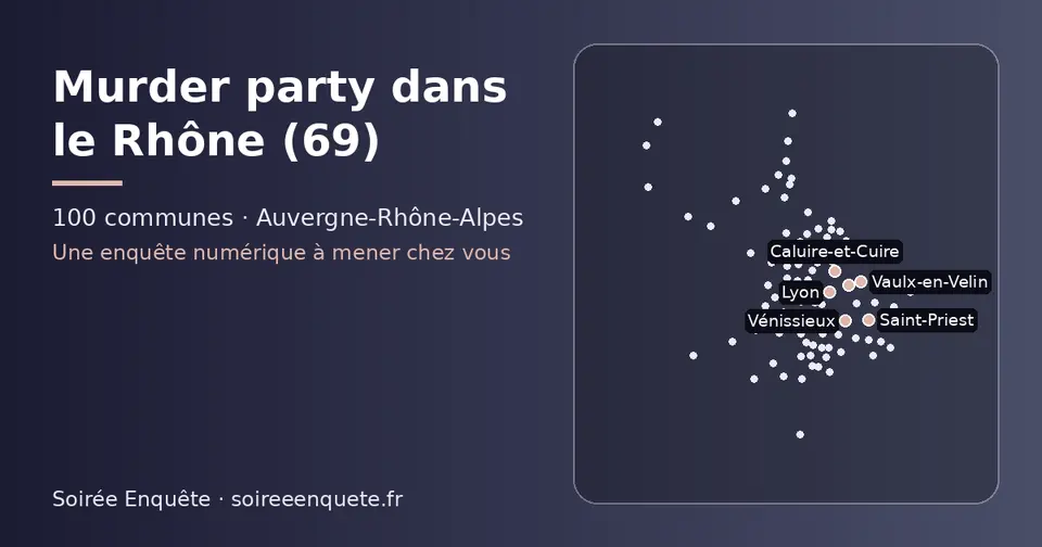 Carte schématique des 100 communes du Rhône présentées sur ce site