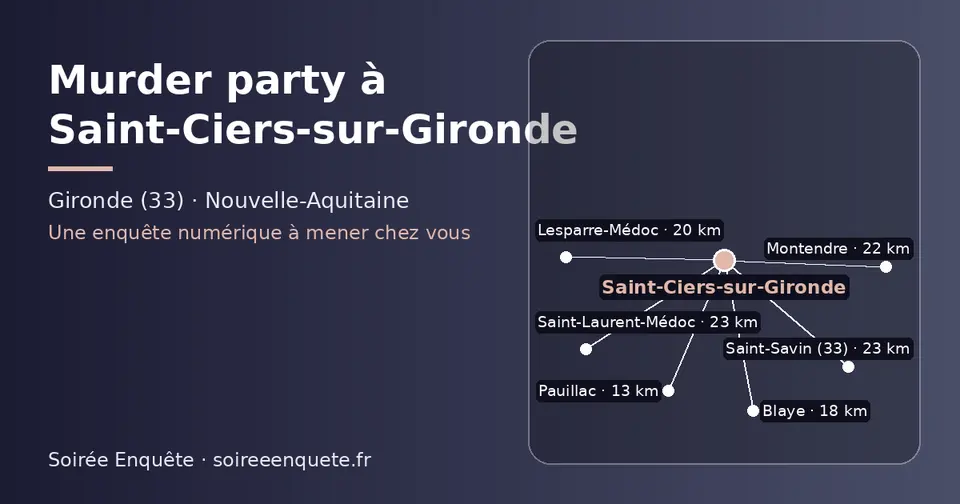 Carte schématique : Saint-Ciers-sur-Gironde et les communes voisines présentées sur ce site (Pauillac, Blaye, Lesparre-Médoc, Montendre, Saint-Savin (33), Saint-Laurent-Médoc)