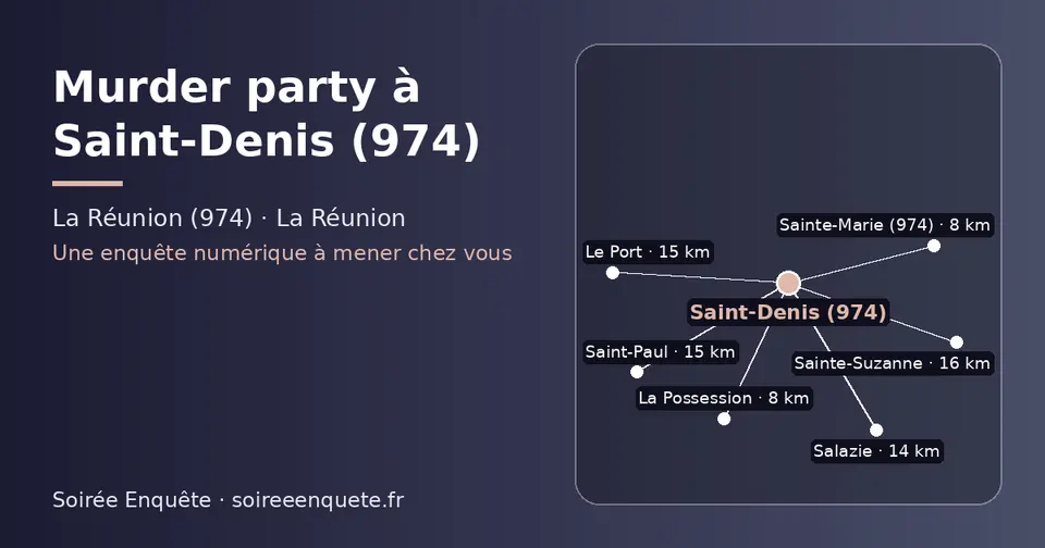 Carte schématique : Saint-Denis (974) et les communes voisines présentées sur ce site (La Possession, Sainte-Marie (974), Salazie, Le Port, Saint-Paul, Sainte-Suzanne)