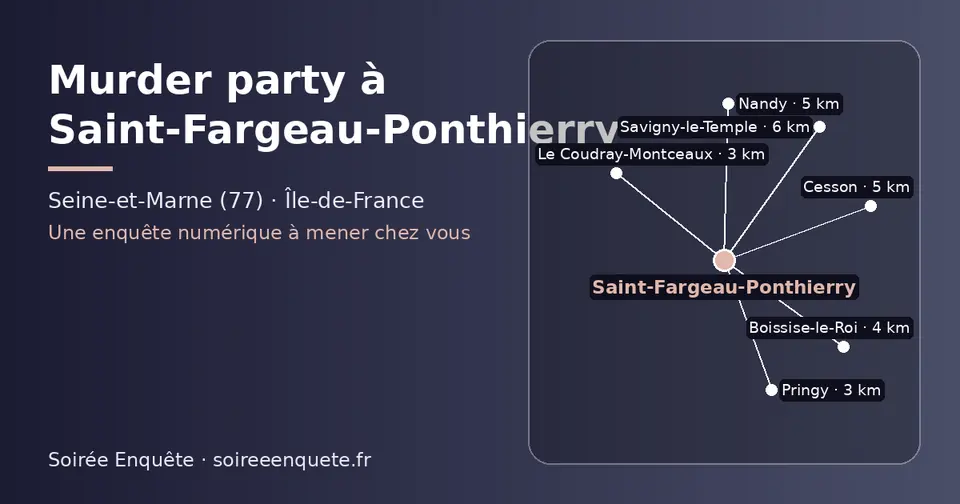 Carte schématique : Saint-Fargeau-Ponthierry et les communes voisines présentées sur ce site (Pringy, Le Coudray-Montceaux, Boissise-le-Roi, Nandy, Cesson, Savigny-le-Temple)