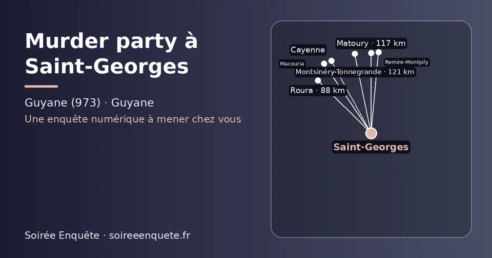Carte schématique : Saint-Georges et les communes voisines présentées sur ce site (Roura, Matoury, Montsinéry-Tonnegrande, Remire-Montjoly, Cayenne, Macouria)
