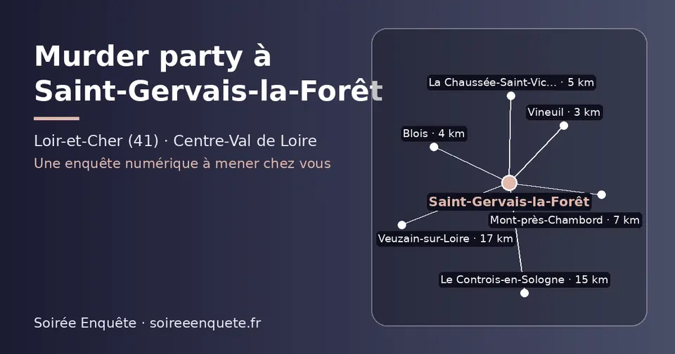 Carte schématique : Saint-Gervais-la-Forêt et les communes voisines présentées sur ce site (Vineuil, Blois, La Chaussée-Saint-Victor, Mont-près-Chambord, Le Controis-en-Sologne, Veuzain-sur-Loire)