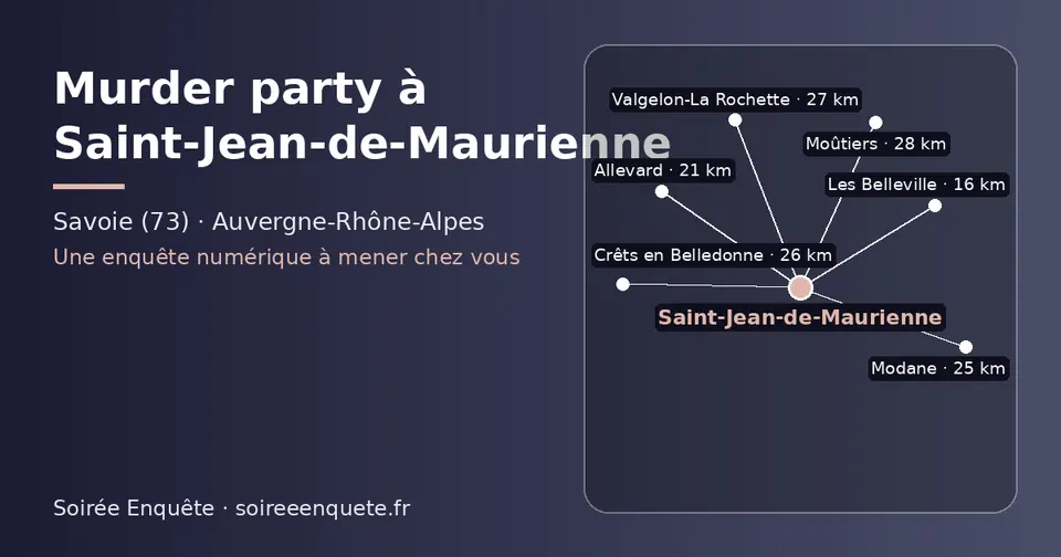 Carte schématique : Saint-Jean-de-Maurienne et les communes voisines présentées sur ce site (Les Belleville, Allevard, Modane, Crêts en Belledonne, Valgelon-La Rochette, Moûtiers)