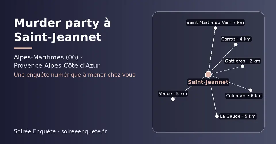 Carte schématique : Saint-Jeannet et les communes voisines présentées sur ce site (Gattières, Carros, Vence, La Gaude, Colomars, Saint-Martin-du-Var)