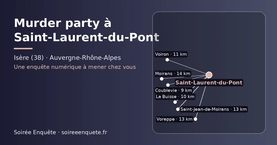 Carte schématique : Saint-Laurent-du-Pont et les communes voisines présentées sur ce site (Coublevie, La Buisse, Voiron, Saint-Jean-de-Moirans, Voreppe, Moirans)