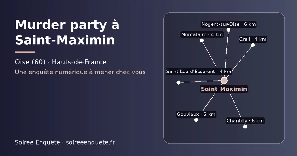 Carte schématique : Saint-Maximin et les communes voisines présentées sur ce site (Saint-Leu-d’Esserent, Creil, Montataire, Gouvieux, Nogent-sur-Oise, Chantilly)