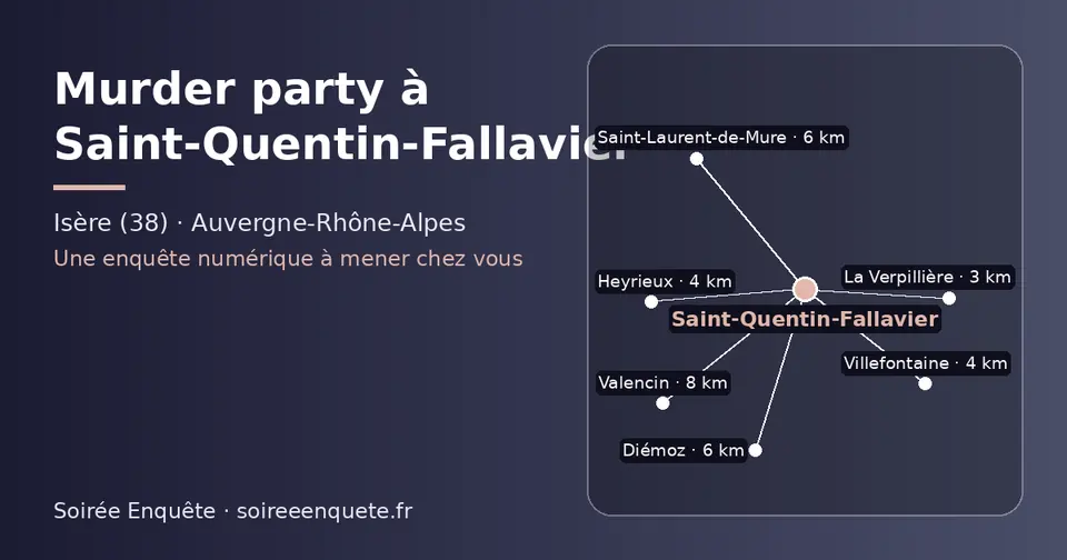 Carte schématique : Saint-Quentin-Fallavier et les communes voisines présentées sur ce site (La Verpillière, Villefontaine, Heyrieux, Diémoz, Saint-Laurent-de-Mure, Valencin)