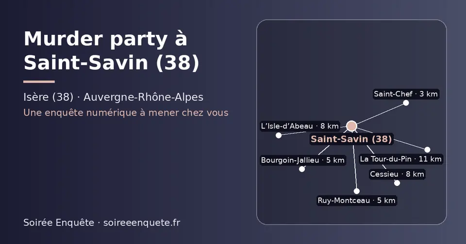 Carte schématique : Saint-Savin (38) et les communes voisines présentées sur ce site (Saint-Chef, Bourgoin-Jallieu, Ruy-Montceau, Cessieu, L’Isle-d’Abeau, La Tour-du-Pin)