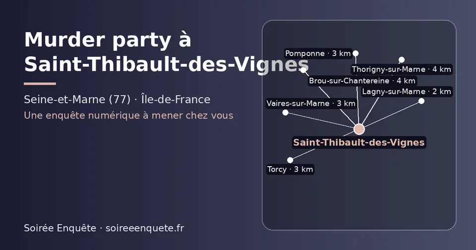 Carte schématique : Saint-Thibault-des-Vignes et les communes voisines présentées sur ce site (Lagny-sur-Marne, Torcy, Pomponne, Vaires-sur-Marne, Thorigny-sur-Marne, Brou-sur-Chantereine)