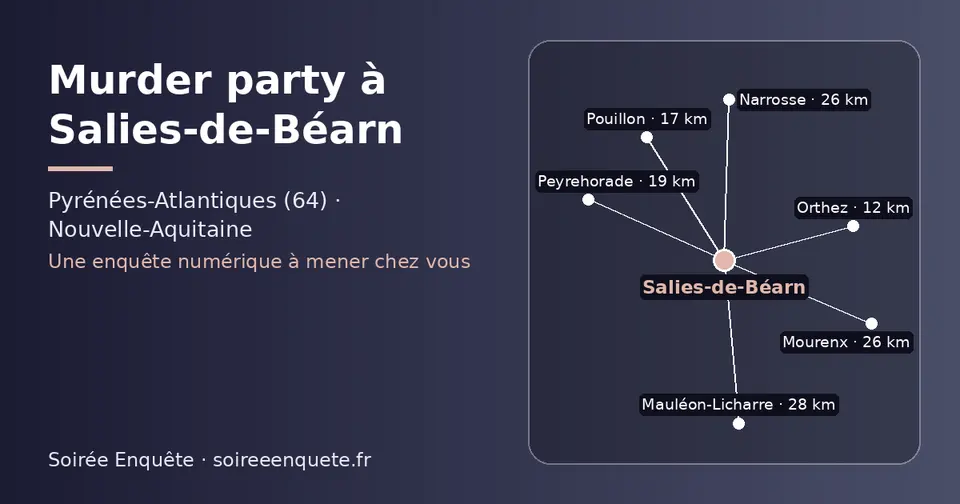 Carte schématique : Salies-de-Béarn et les communes voisines présentées sur ce site (Orthez, Pouillon, Peyrehorade, Narrosse, Mourenx, Mauléon-Licharre)