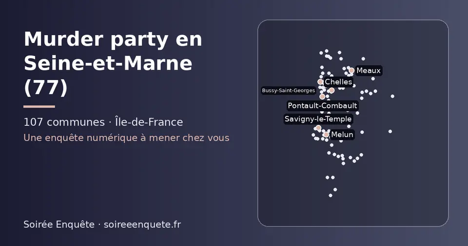 Carte schématique des 107 communes de la Seine-et-Marne présentées sur ce site