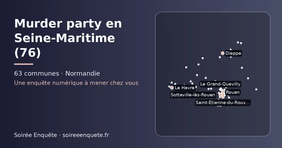 Carte schématique des 63 communes de la Seine-Maritime présentées sur ce site