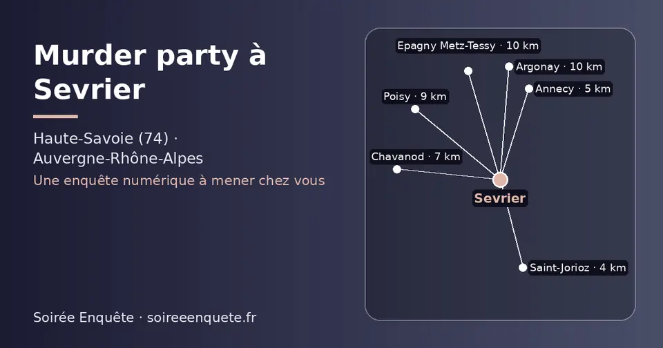 Carte schématique : Sevrier et les communes voisines présentées sur ce site (Saint-Jorioz, Annecy, Chavanod, Poisy, Argonay, Epagny Metz-Tessy)
