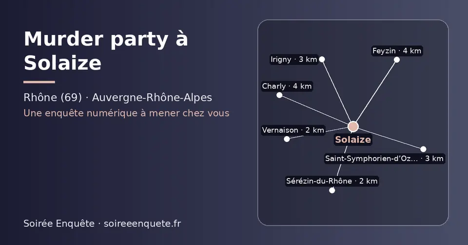 Carte schématique : Solaize et les communes voisines présentées sur ce site (Vernaison, Sérézin-du-Rhône, Saint-Symphorien-d’Ozon, Irigny, Feyzin, Charly)