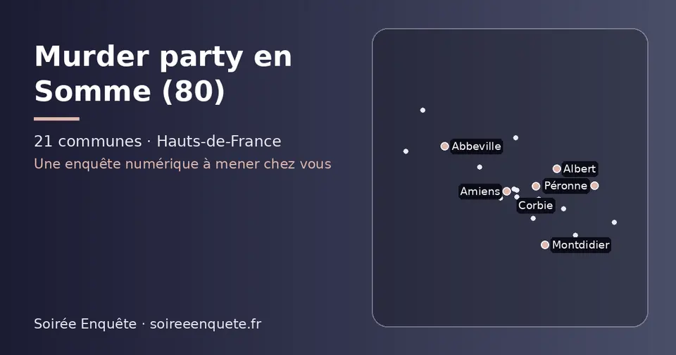 Carte schématique des 21 communes de la Somme présentées sur ce site