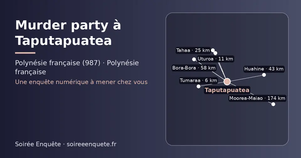 Carte schématique : Taputapuatea et les communes voisines présentées sur ce site (Tumaraa, Uturoa, Tahaa, Huahine, Bora-Bora, Moorea-Maiao)