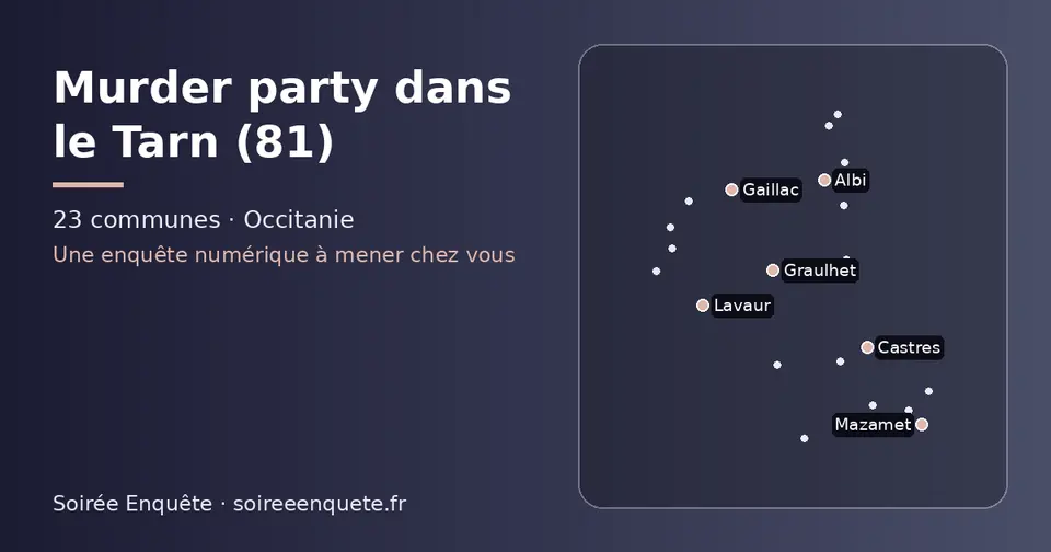 Carte schématique des 23 communes du Tarn présentées sur ce site