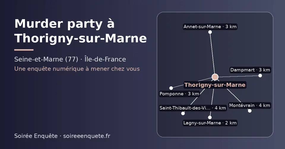 Carte schématique : Thorigny-sur-Marne et les communes voisines présentées sur ce site (Lagny-sur-Marne, Dampmart, Pomponne, Annet-sur-Marne, Montévrain, Saint-Thibault-des-Vignes)