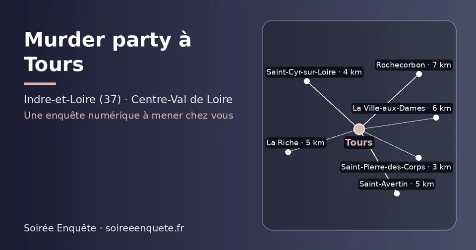 Carte schématique : Tours et les communes voisines présentées sur ce site (Saint-Pierre-des-Corps, Saint-Cyr-sur-Loire, La Riche, Saint-Avertin, La Ville-aux-Dames, Rochecorbon)