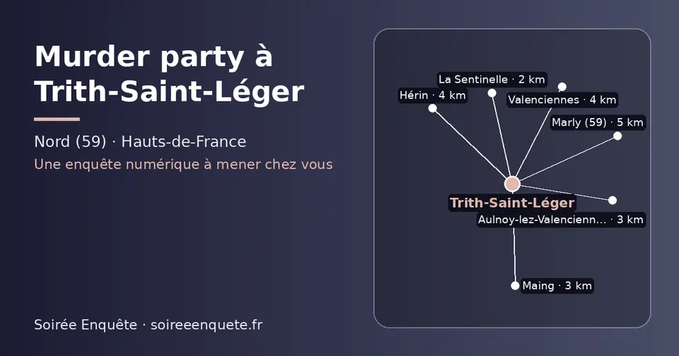 Carte schématique : Trith-Saint-Léger et les communes voisines présentées sur ce site (La Sentinelle, Maing, Aulnoy-lez-Valenciennes, Valenciennes, Hérin, Marly (59))
