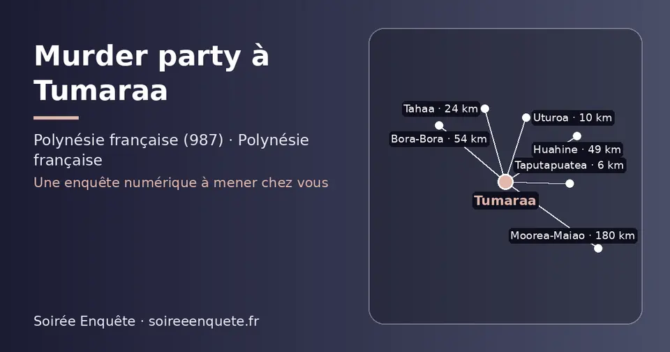 Carte schématique : Tumaraa et les communes voisines présentées sur ce site (Taputapuatea, Uturoa, Tahaa, Huahine, Bora-Bora, Moorea-Maiao)