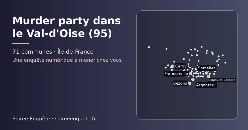 Carte schématique des 71 communes du Val-d'Oise présentées sur ce site